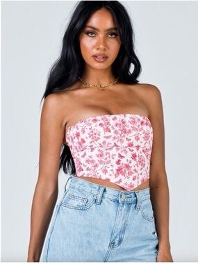 Princess Polly Juliette Bustier Red White Floral Corset Top Strapless Size 4